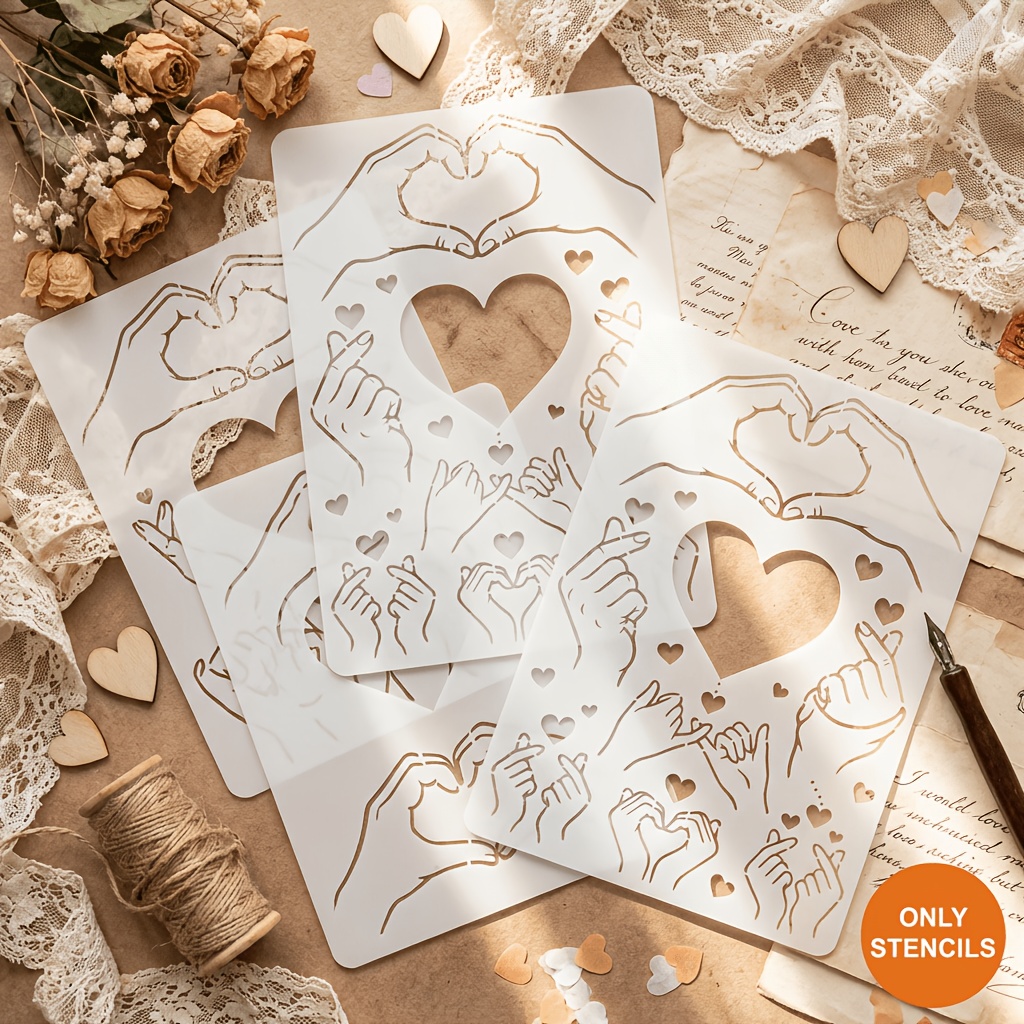 Image of 1pc/set Reusable & Washable Diy Heart Painting Template Stencils - Suitable For Wood, Canvas, Paper, Fabric, Walls, Photo Frames - Multi- Transfer For Scrapbooking, Crafts, Decor, Furniture Designs