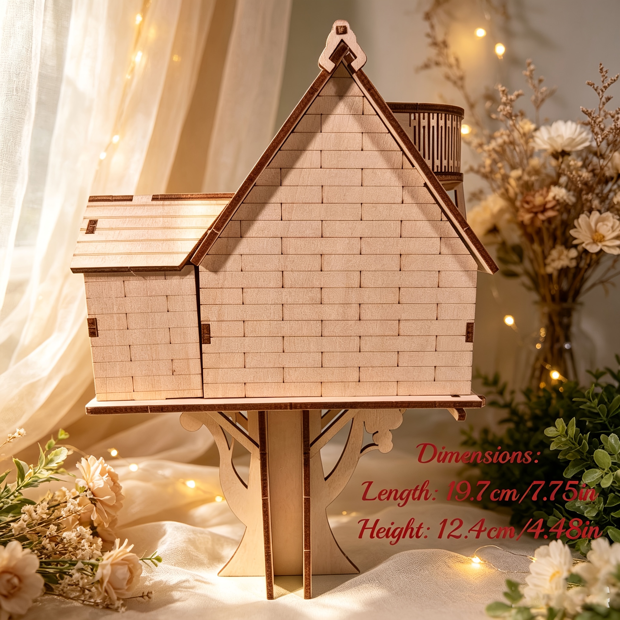 Image of Diy Wooden Tree-shaped House Model Kit, Puzzle Construction Set, Wooden Building Blocks, Christmas And Halloween Gifts