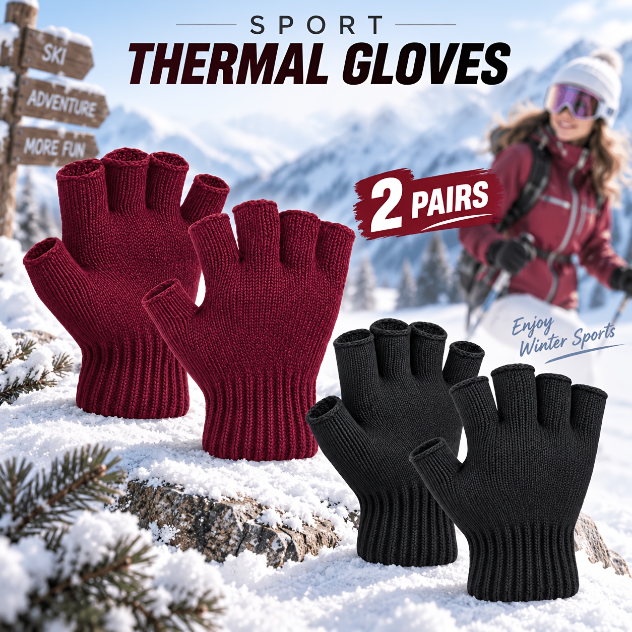 TEMU 2 di guanti invernali e Inverno Dew Fingers, e compatibili con touchscreen - Design a , design a cassetta , vestibilit� , adatti per smartphone,