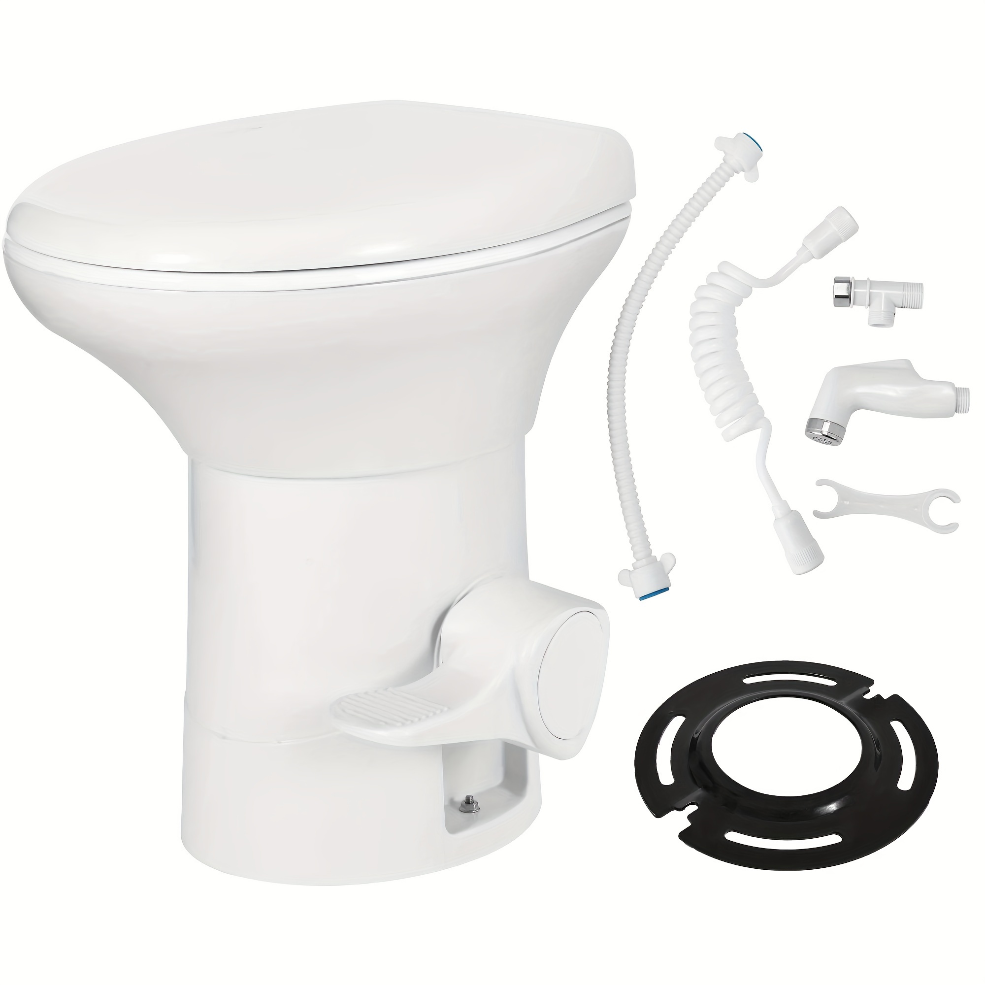 

Portable Rv Toilet With Porcelain Bowl, Pedal Flush, Gravity Flush Toilet And Hand Sprayer