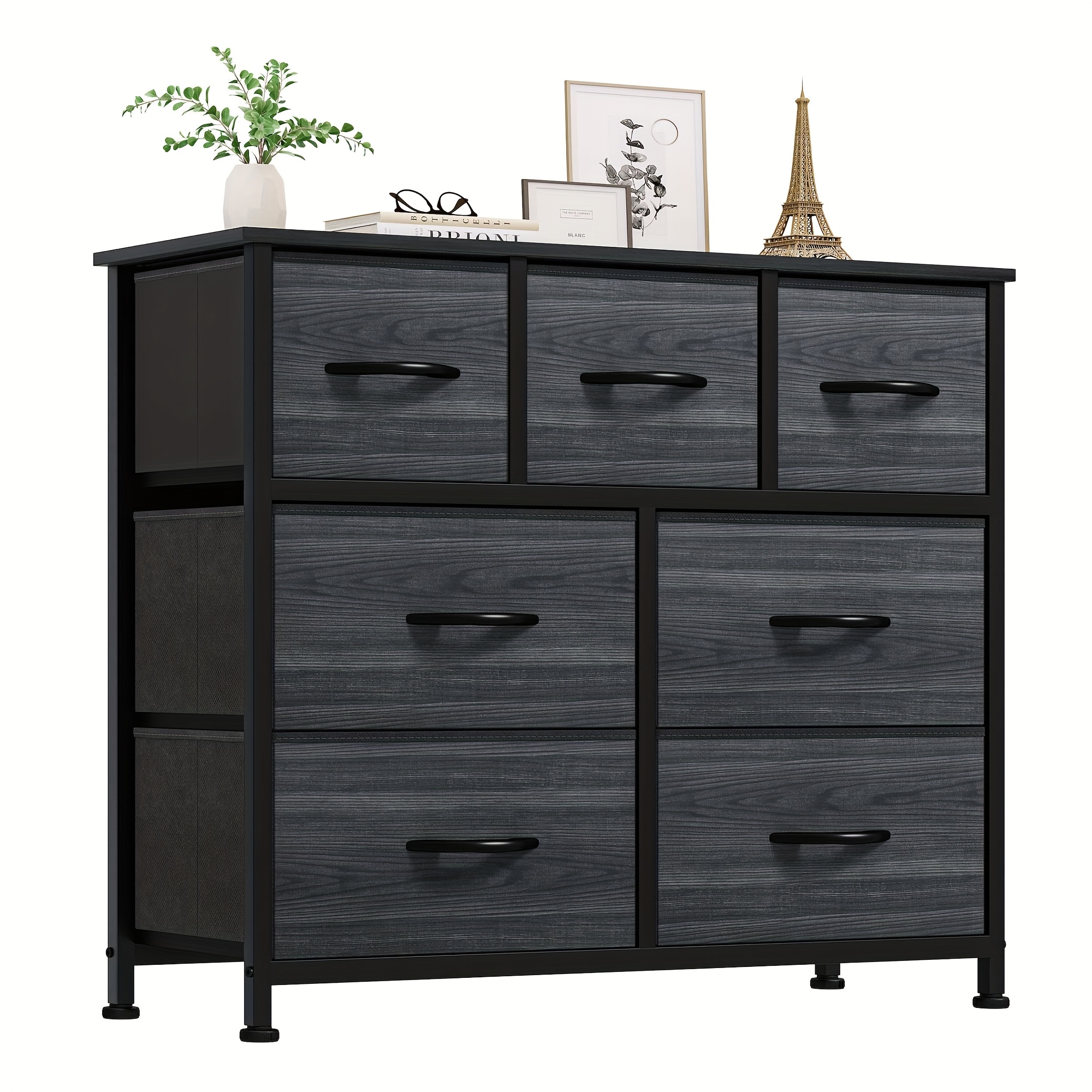 TEMU Wide Chest Of Drawers With 7 Drawers, Fabric Dressers With Handle, Sturdy , Storage Drawers For Bedroom, Closet, Wood Grain