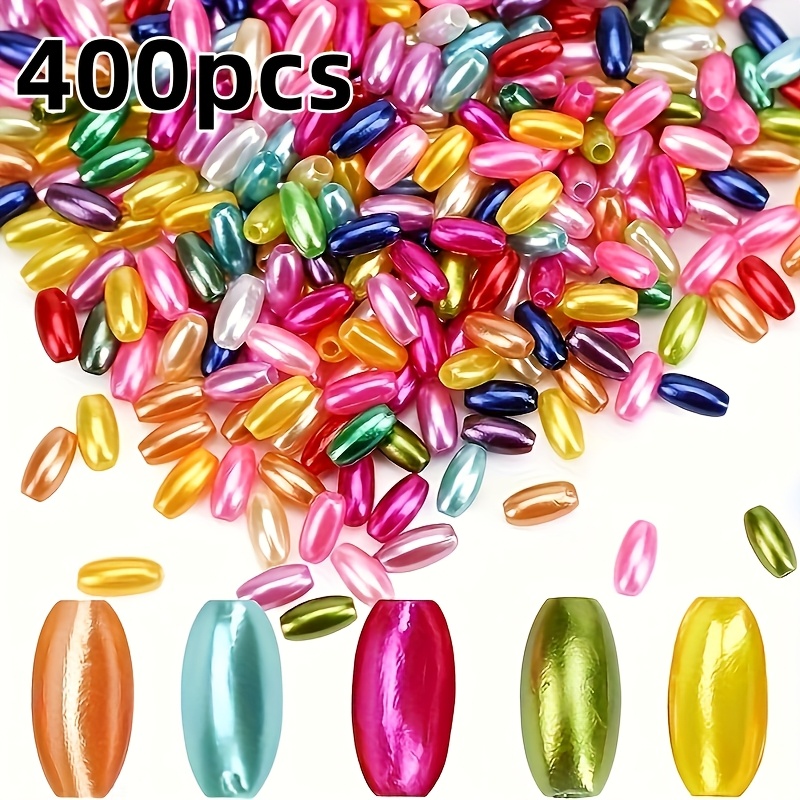 TEMU 400pcs Pack 4mm X 8mm Oval Acrylic Seed Beads With Hole - Glossy Shiny Multicolor Small Round-ended Beads Suitable For Making, For Craft