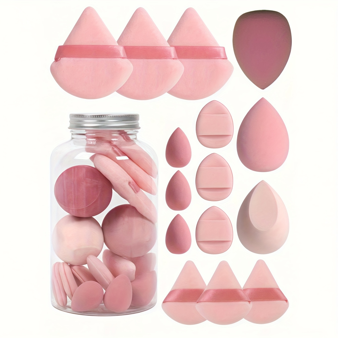 TEMU 15pcs Makeup Sponge Set - 3 Makeup Blenders, 3 Mini Makeup Blenders, 3 Powder Puffs, 3 Mini Powder Puffs, 3 Makeup Sponges, Multipurpose Makeup