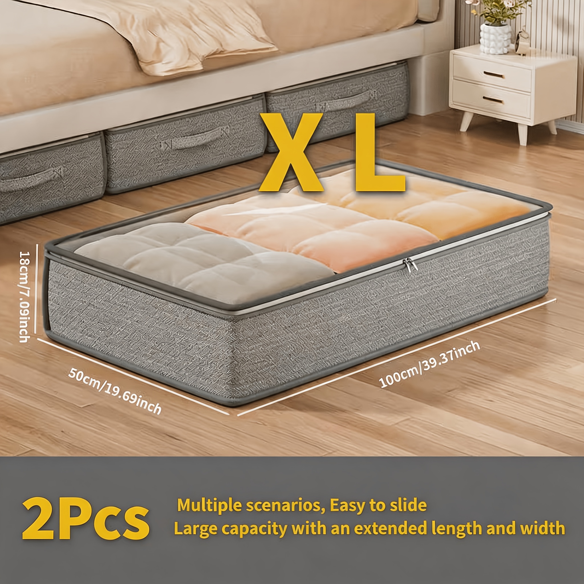 TEMU 1/2/3pcs Under-bed Storage Box With Handles, Foldable Under-bed Storage Container, Large Capacity Clothes And Comforter Organizer, Space-saving