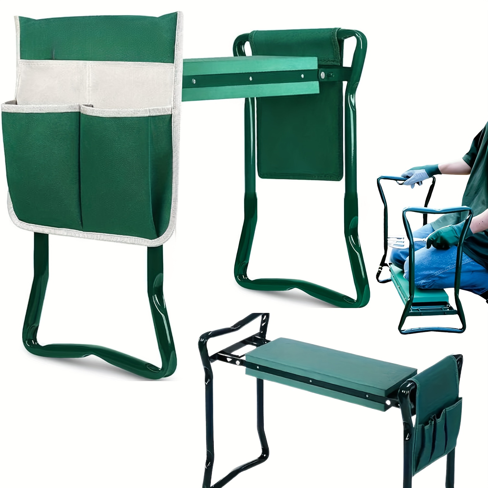 Heavy Duty Foldable 2-in-1 Garden Kneeling Chair W/ 2 Tool Bag - Gardening Bench For Kneeling And Sitting To Prevent Knee & Back Pain - Storage Benches, Gardening Gifts For Women, Grandparents, Seniors, Mom & Dad