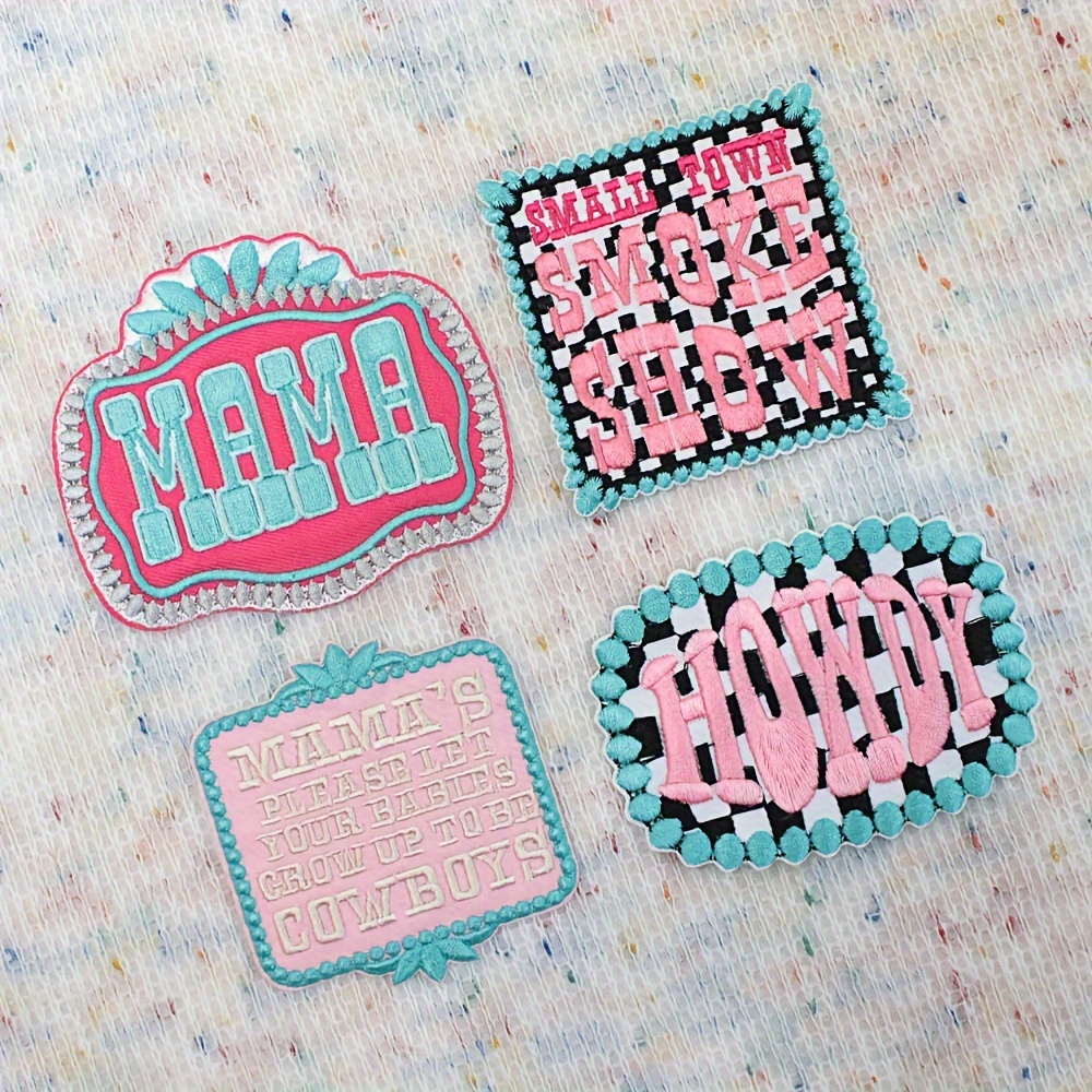 

4pcs Funky Polyester Fiber Iron-on Embroidery Patches For Hats And Apparel, Decorative Appliques For Denim Jackets, Backpacks, And Trucker Caps - Energy-free Customization Accessories