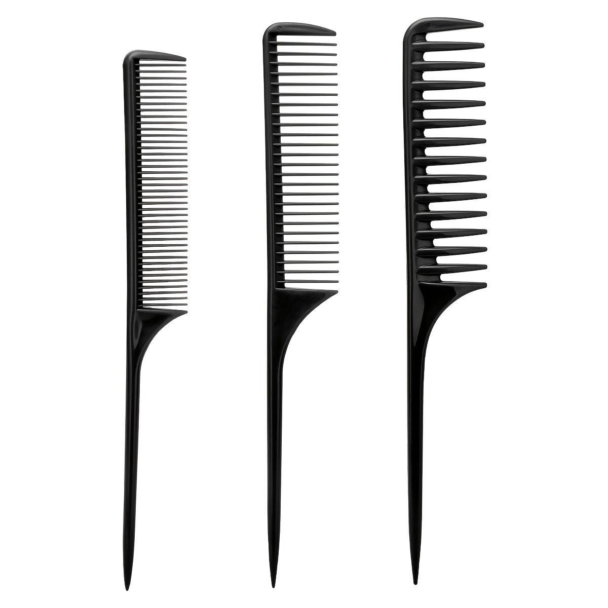 TEMU 3pcs Set Of Barbershop Hair Cutting Combs With Wide-toothed Handles, Anti-static And Heat-resistant Styling Brushes, Suitable For Professional