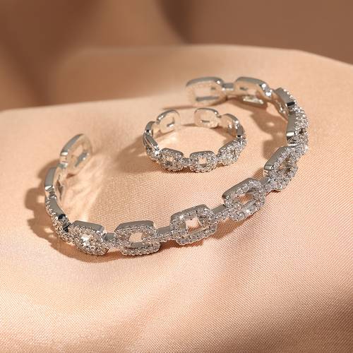 luxury two piece jewelry set featuring a ring and an adjustable bracelet designed in a european and for women