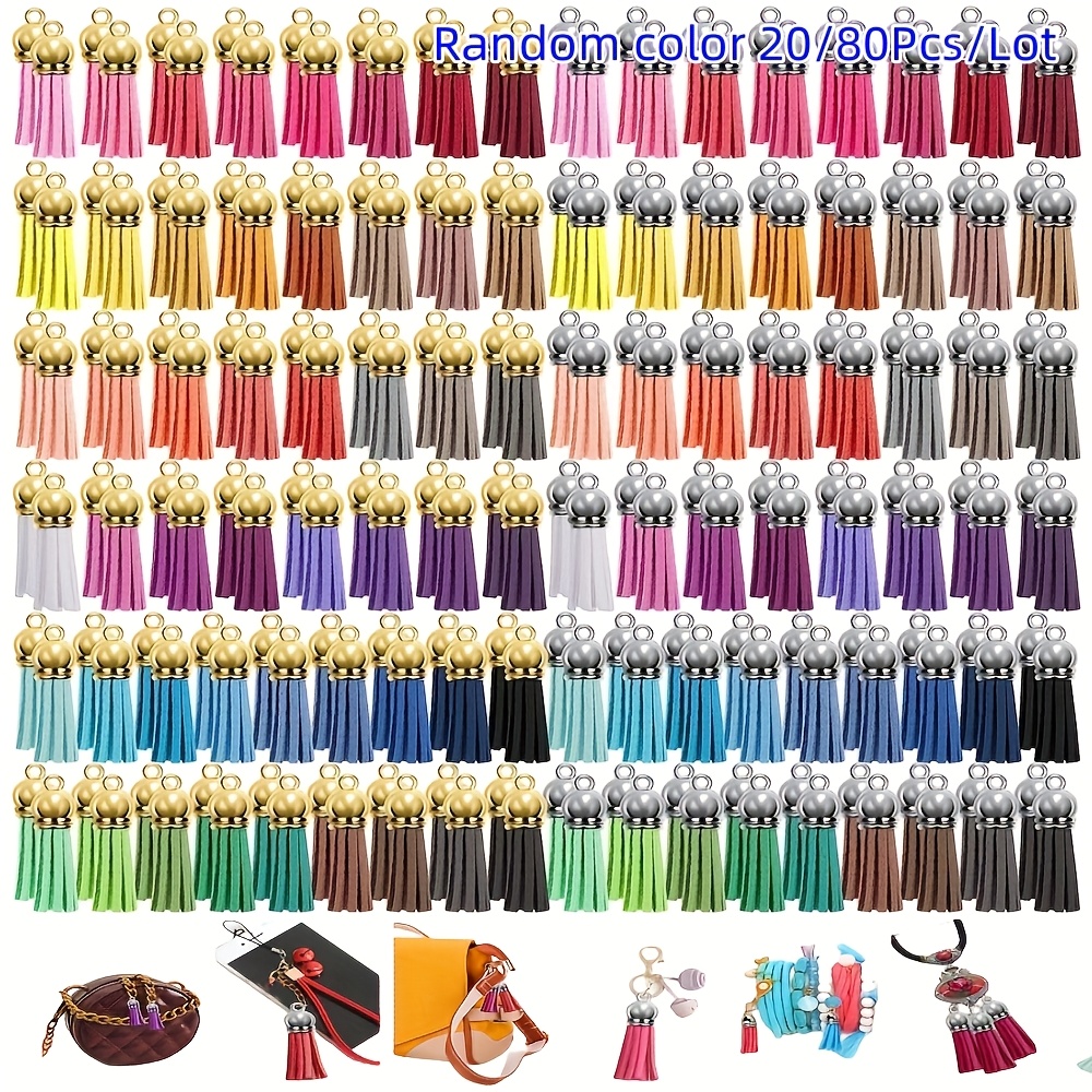 20pcs lot or 80pcs lot random color 38mm keychain tassels bulk colored tassel pendants crafts for keyring jewellery making diy keychains supplies