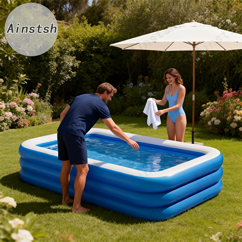 Large Inflatable Pool with Cover Mat for Backyard Relaxation