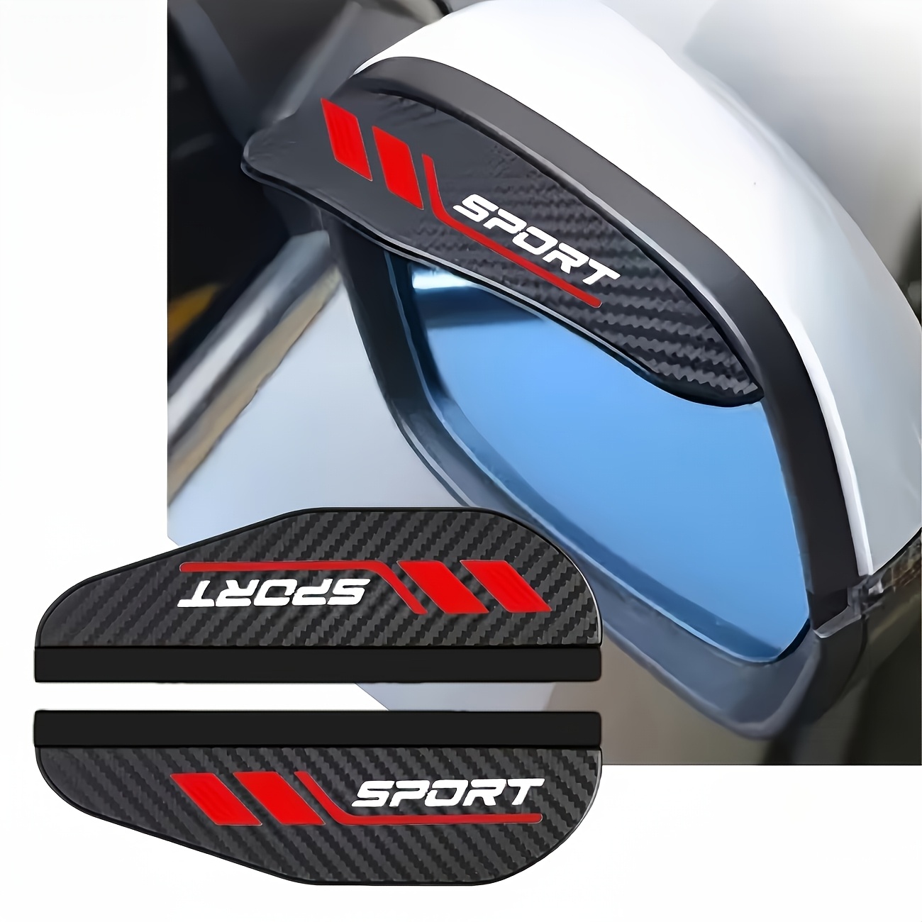 TEMU 2pcs Thickened Rearview Mirror Rain Eyebrow Set, Sports Car Rain Eyebrow, Carbon Fiber Texture Rain Eyebrow, Car .