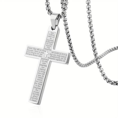 1pc 304 304 304 304 stainless steel cross bible verse prayer statement religious pendant necklace 304 304 304 304 stainless steel 23 6in box chain men women jewelry gift father gift