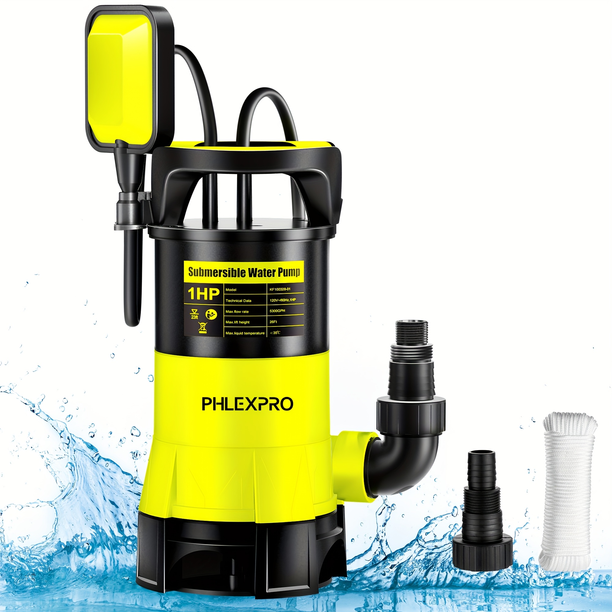 TEMU 1hp Water Pump, Submersible Pump, 5300gph Portable Electric Sump Pump With Float Switch, 750w Utility Water Pump With 26ft Cord For Swimming Pond Basement Window Wells