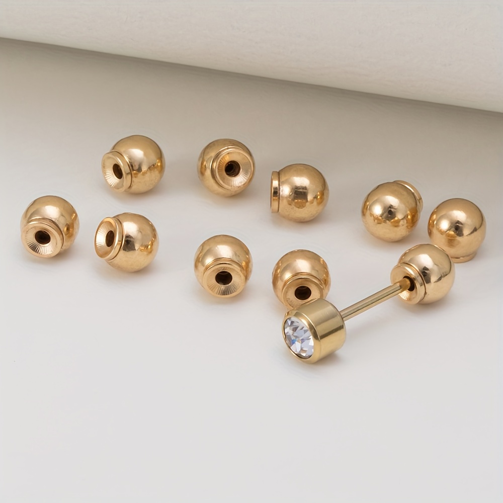 

10pcs Stainless Steel Earring Backs, Secure Ball Stoppers, Perfectly Silvery And Golden Comfortable Minimalist Style For Diy Jewelry Accessories