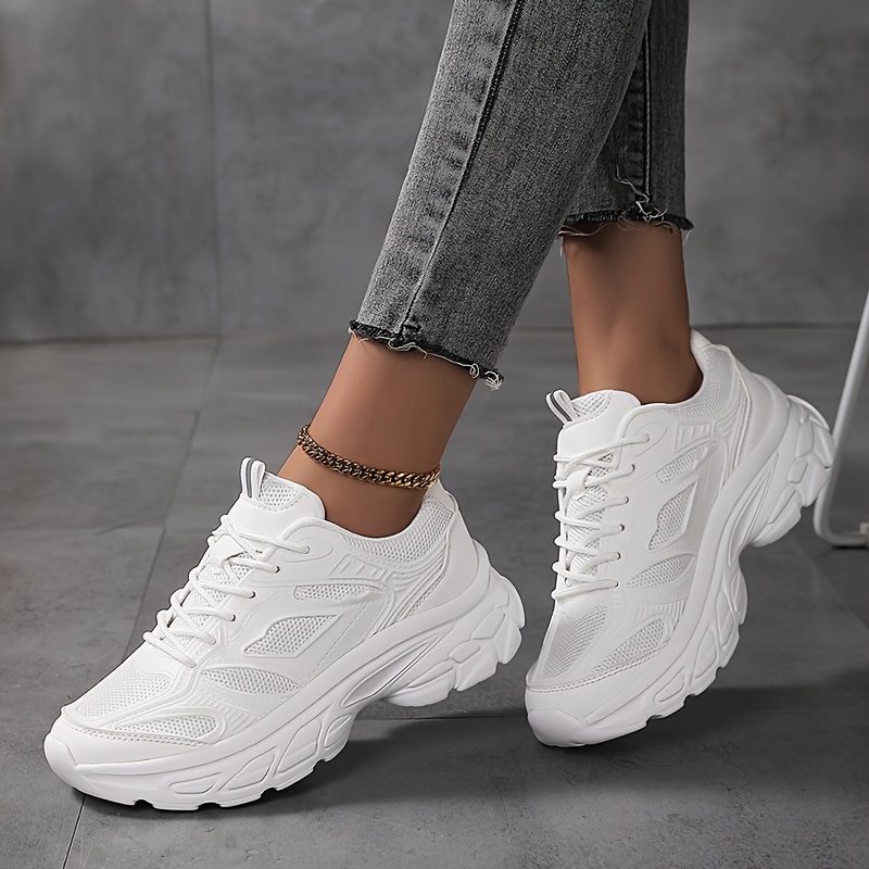

Women's Mesh Chunky Sneakers, Breathable Lace Up Low Top Sports Shoes, Casual Running & Walking Trainers