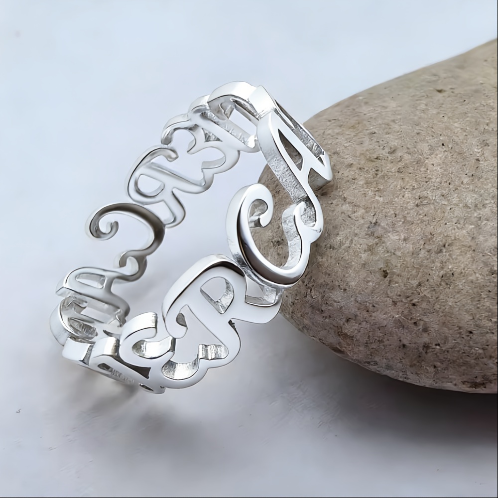 TEMU [Personalizzato] Anello con in Acciaio 304 Personalizzato, Anello 304 Raffinato per Teenager, Anello di Fidanzamento per Coppie di Adolescenti,