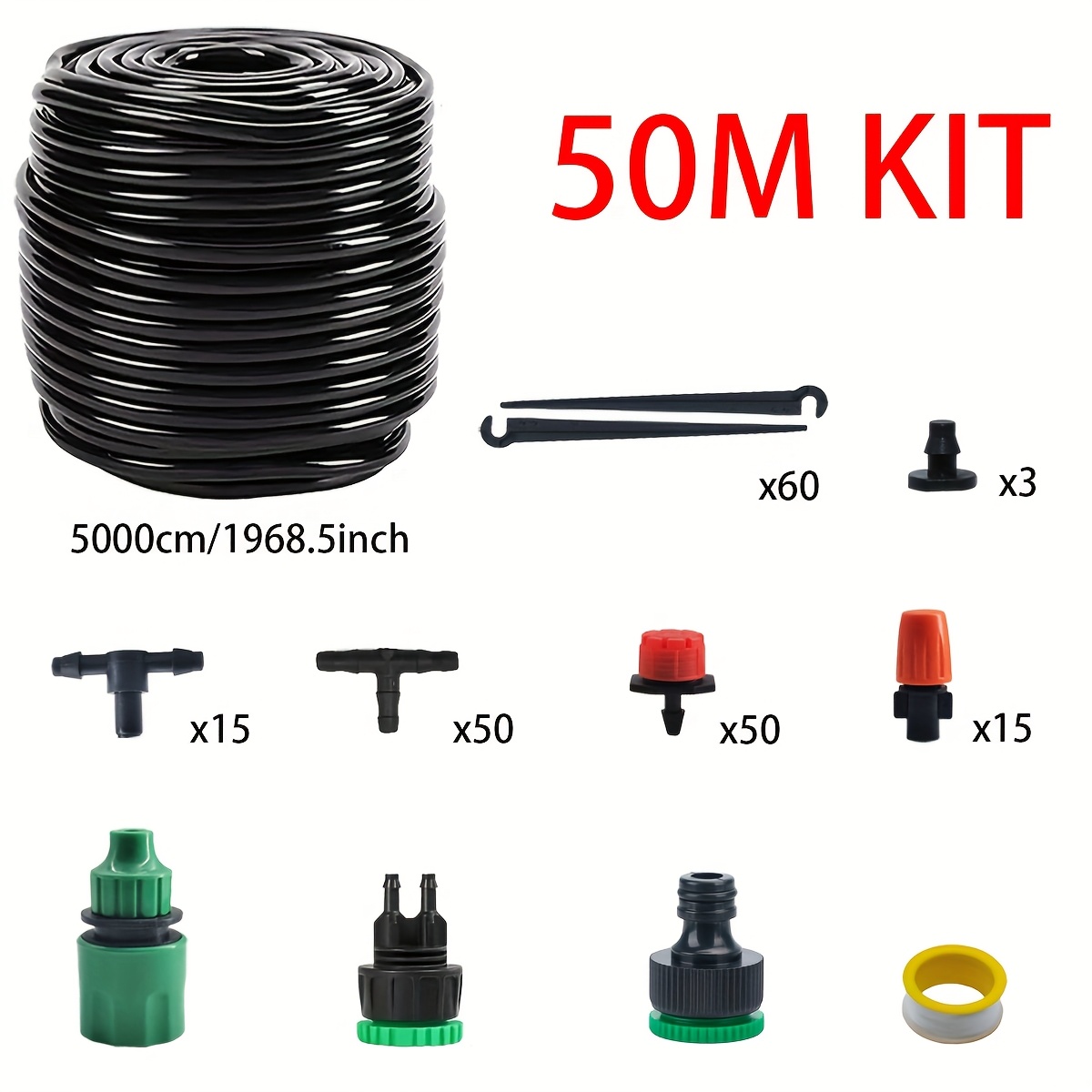 E-shop 15m/30m/50m Bewässerungssystem Tropfbewässerungs-Set, DIY wassersparendes Gartenbewässerungssystem, automatisches Tropfbewässerungs-Set für