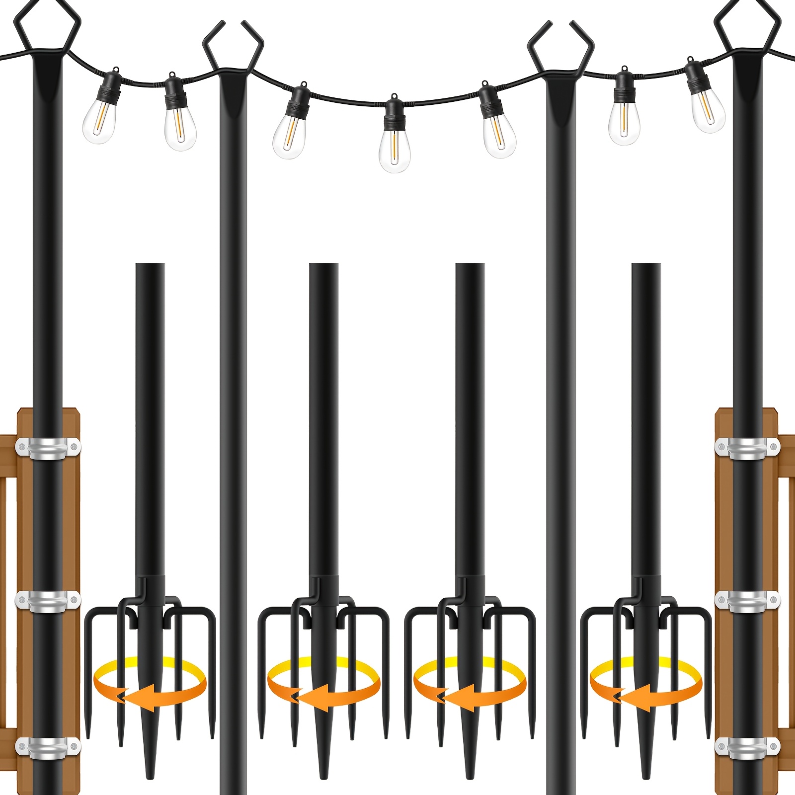 TEMU 11.1ft String Light Poles For Outdoor String Lights/2 Pack 90-inch Head Light Poles - Poles With Hooks For Outdoor String Lighting - Patio Light
