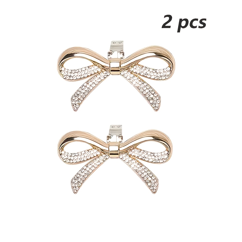 TEMU 2pcs Shoe Clips, Golden Fashionable Diy Shoe Bag Apparel Bow Buckles, Rhinestone Shoe Clips, Bow Shoe Charms, Suitable For Weddings, Brides, ,