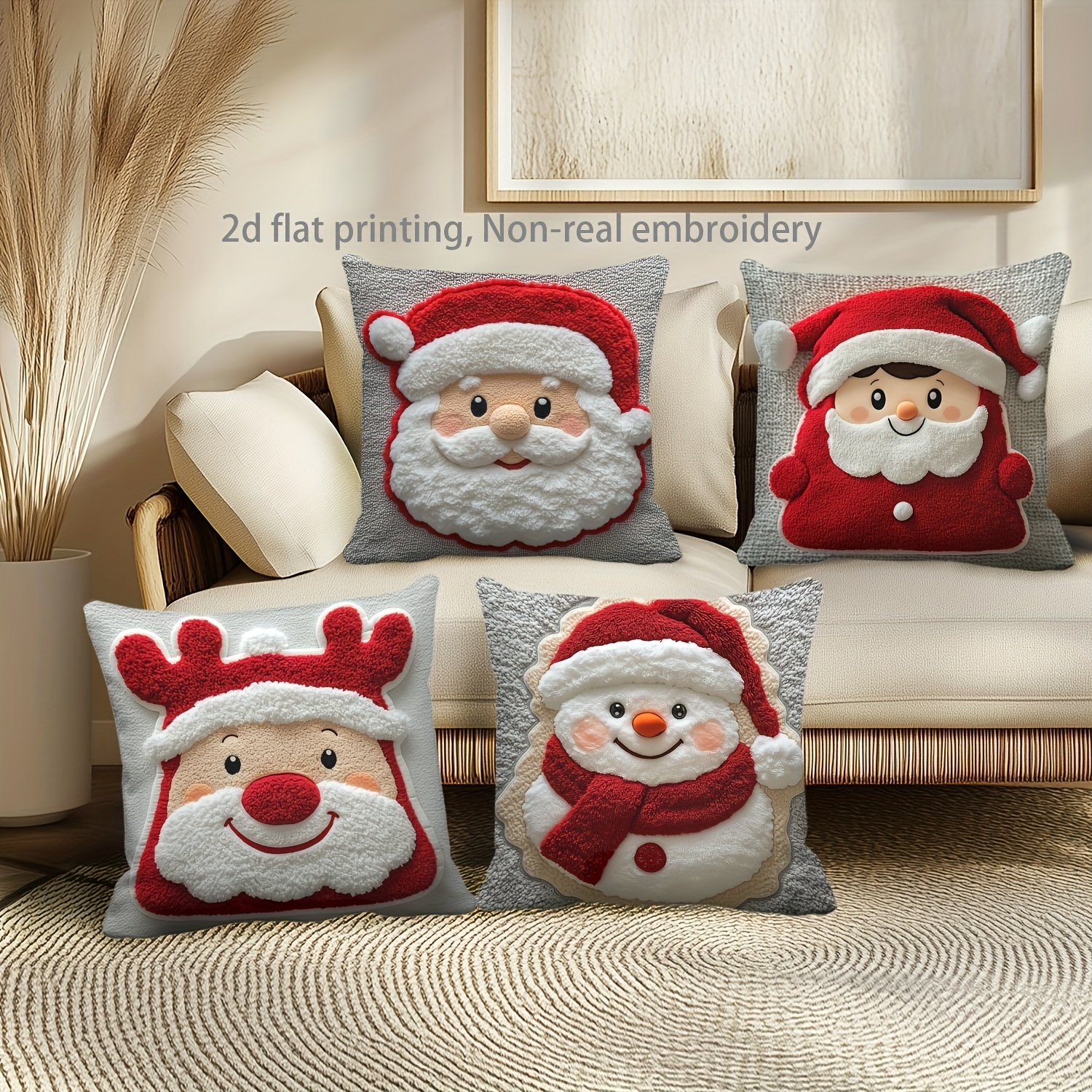 4pcs holiday christmas pillowcase   santa claus snowman and   design single sided printing pattern 17 72 x 17 72 inches polyester pillowcase with zipper suitable for home office and living room decoration machine washable Product details 1