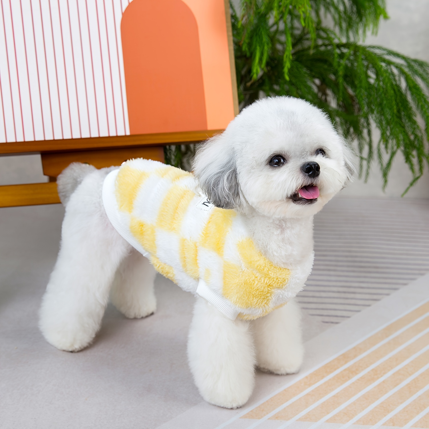 winter style cozy checkered fleece dog sweater warm soft two