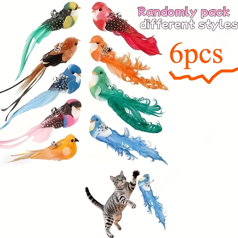 TEMU 3-piece/6-piece Set Of Bird-shaped Cat Toys In Random Colors, Featuring Realistic Synthetic Fiber Feathers And Foam Plastic Material. Provides