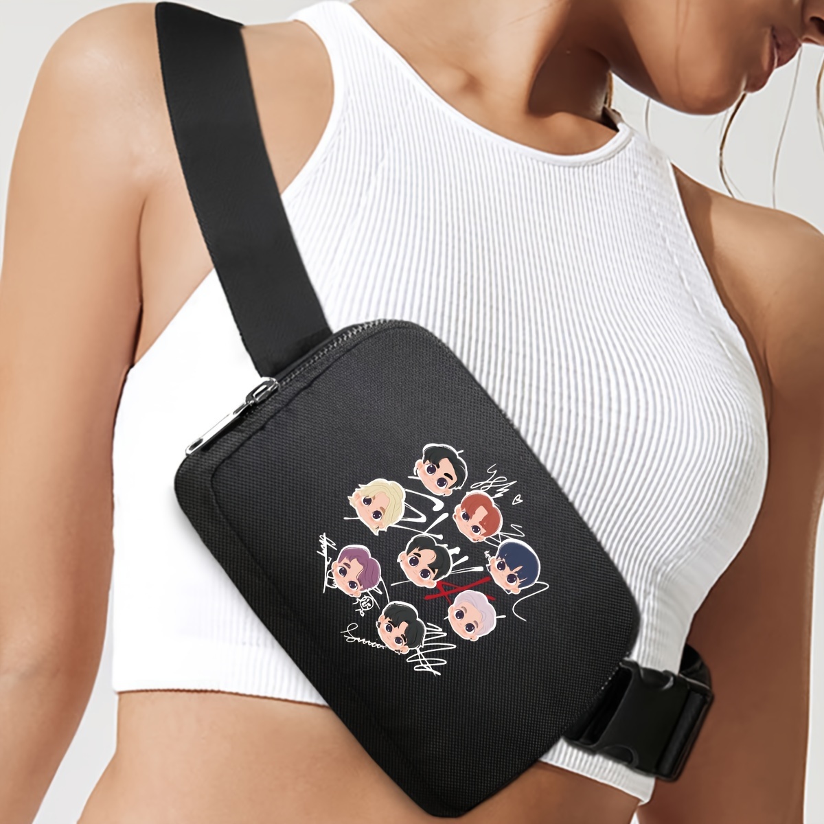 

Kpop Anime Print Chest Bag, Outdoor Sports Travel Sling Bag, Cute Cartoon Crossbody Shoulder Purse
