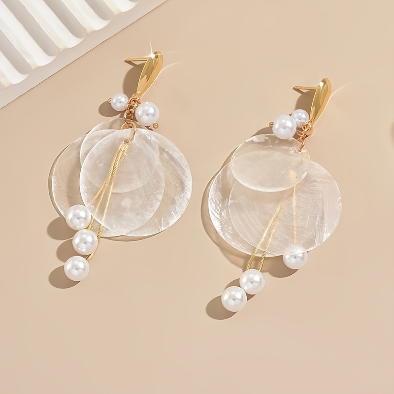 Exaggerated Geometric Water Drop Tassel Imitation Pearl Earrings
