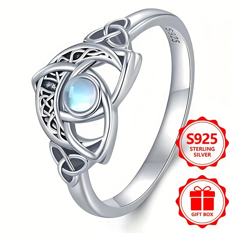 925 Silver Women's Ring Set with Moonstone Style Party Gift