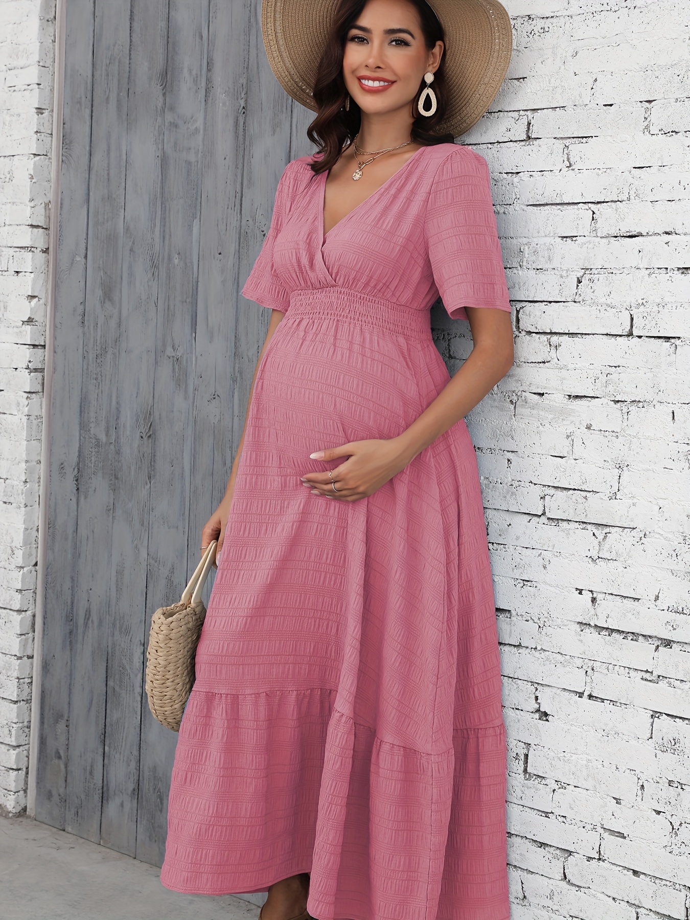 open lace back dress Luxury Pink Maternity Gown, Pregnant Guest, Baby Shower 1XL / Dreamy Pink main image 1