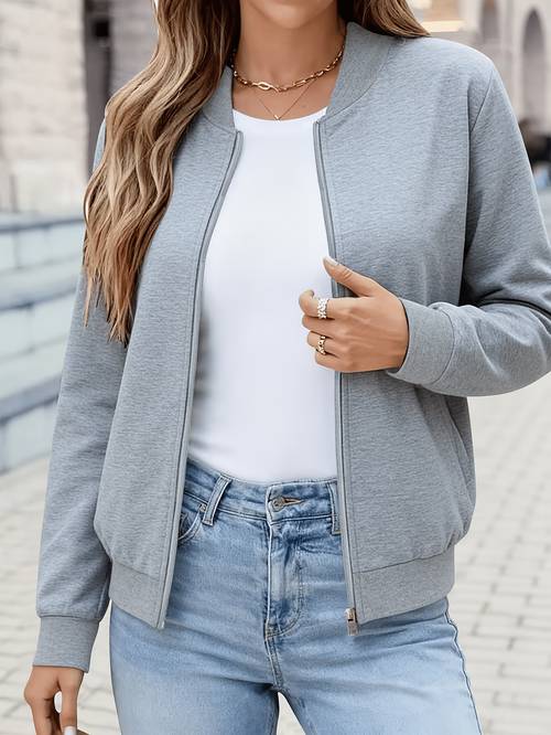 womens solid jacket casual long sleeve zip up lightweight outerwear for