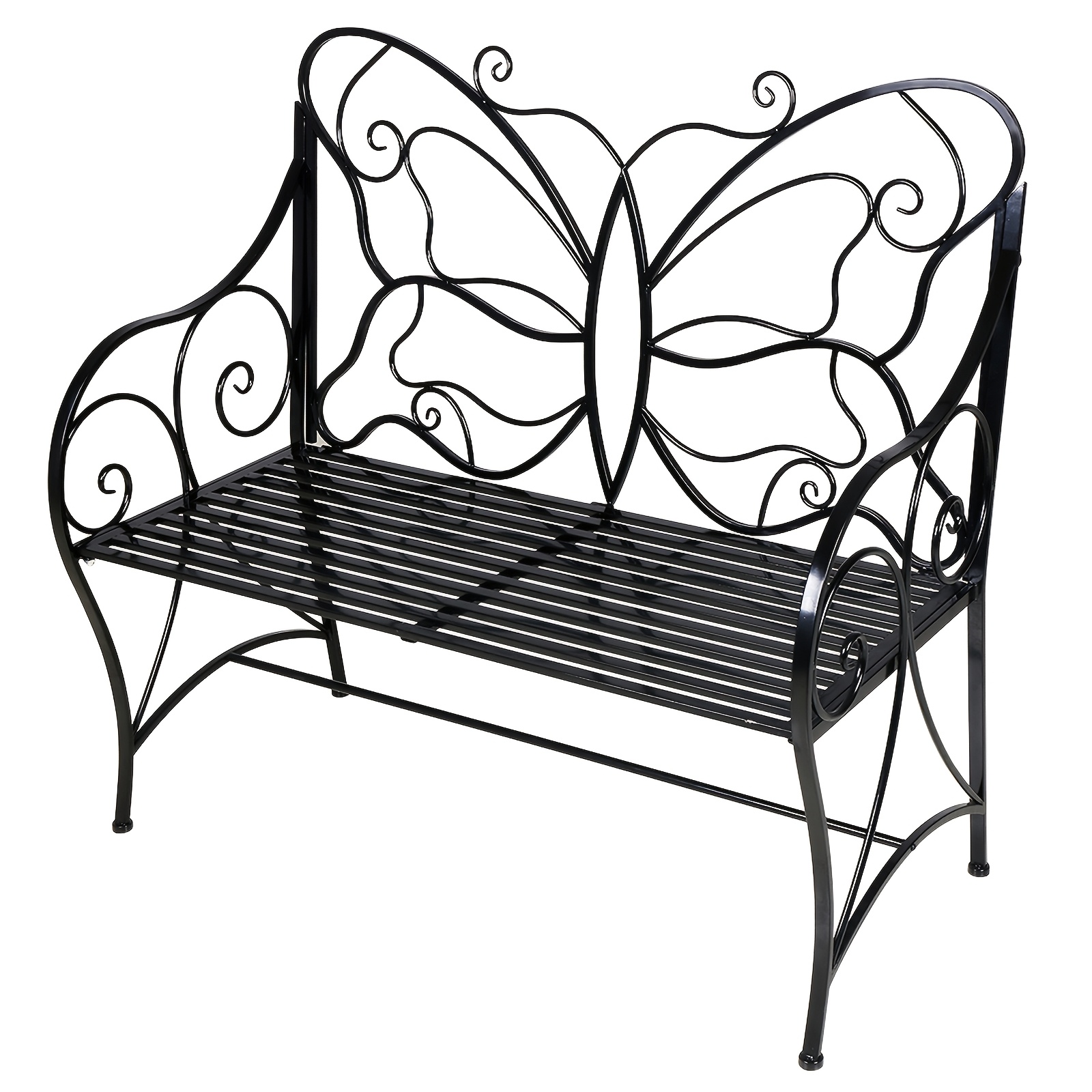 Hyner Cast Iron Outdoor Bench With Armrests For Park, Yard, Patio, Porch And Lawn