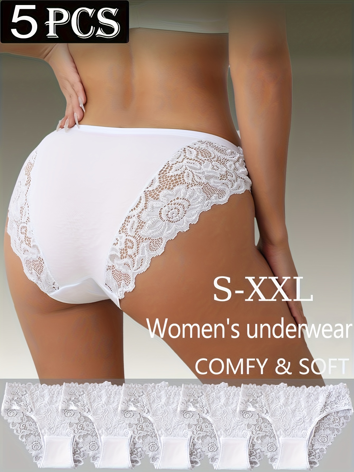5pcs womens panties solid color with contrast lace trim and floral print soft breathable and comfortable