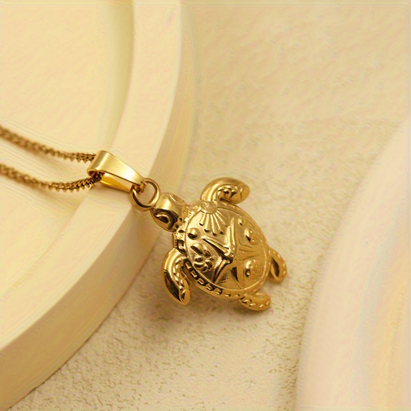 Unique Sea Turtle Pendant Necklace with Starfish Texture