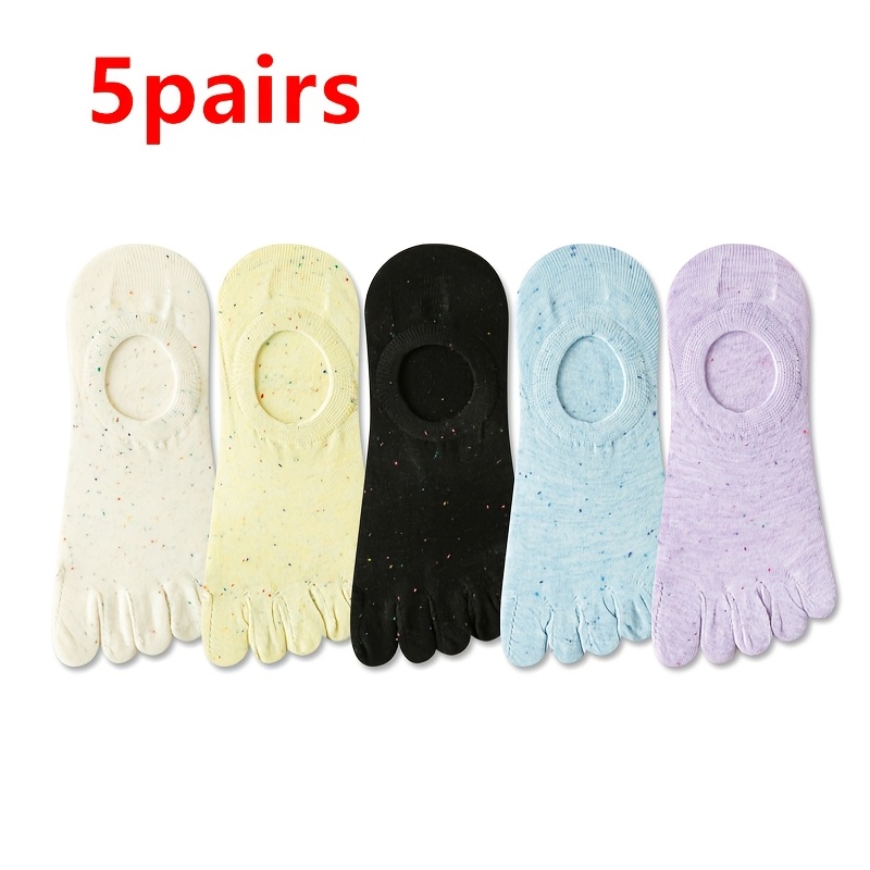 Image of 5-pair Women's Five-toe Invisible Boat Socks, Silicone Anti-slip, Low-cut Seamless, Polka Dot Eyelet Mesh Style, Suitable For Flat Shoes / Boat Shoes / Sneakers, Summer Casual