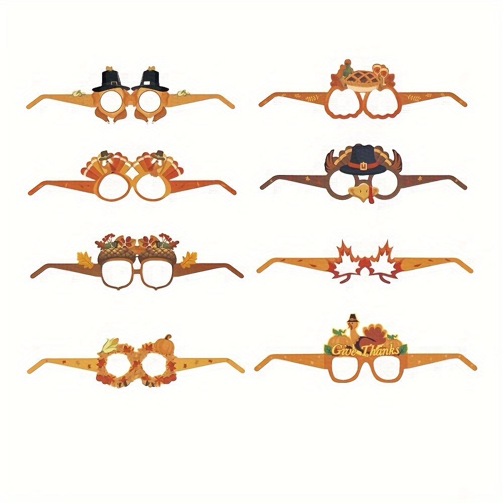 

16pcs Thanksgiving Themed Paper Glasses - For Cosplay & Party Photo Props, No Batteries Required