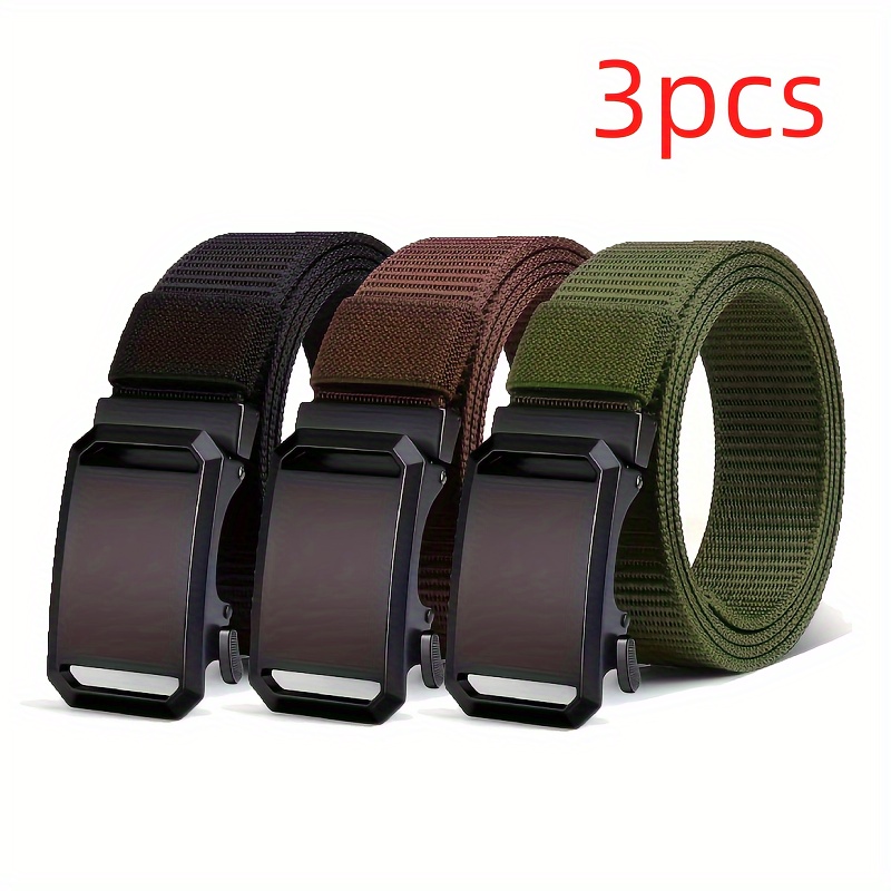 

3-pack Nilaixiu Men's Nylon Canvas Belts With Automatic - Fashionable Outdoor Pants Belts, Regular Fit, Iron Head, Black