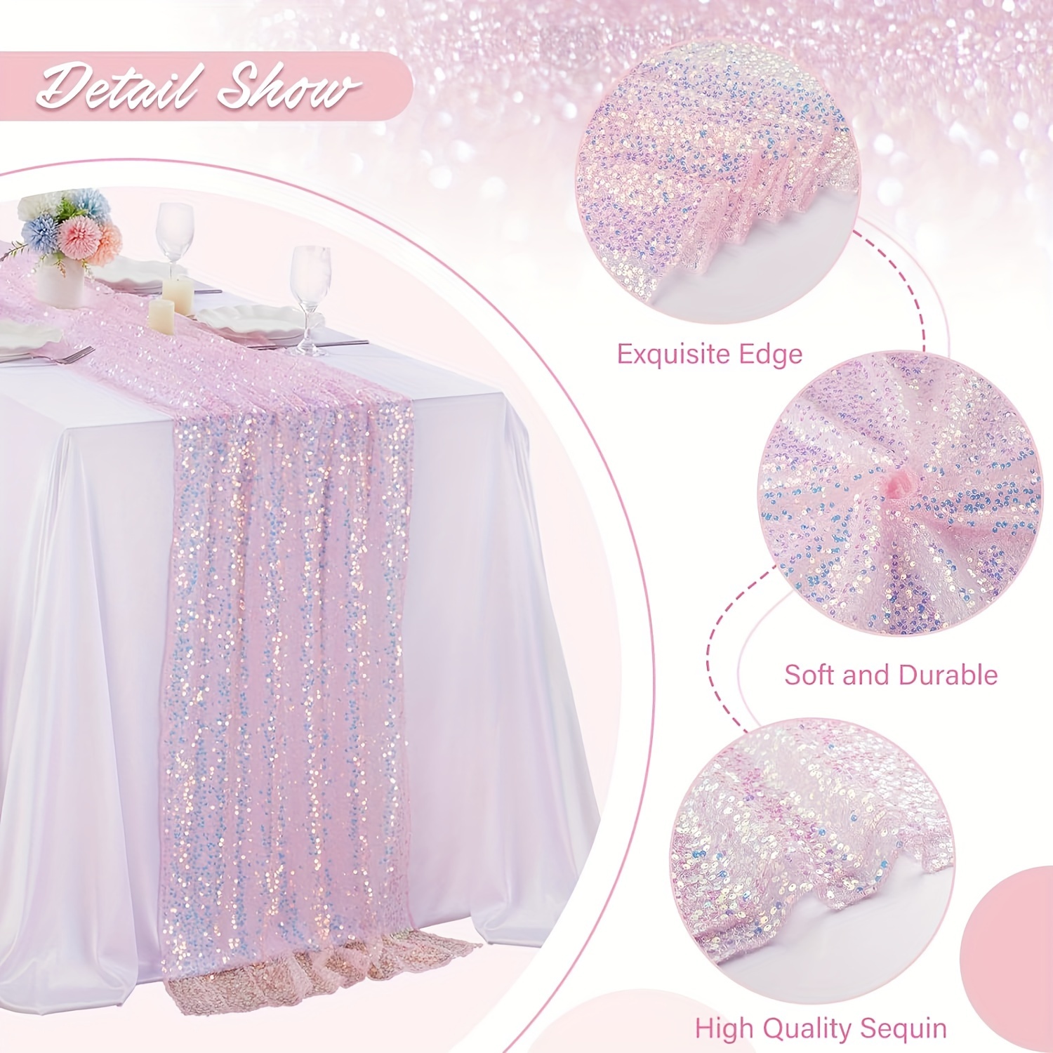 

Mermaid Themed Shiny Sequin Table Runner, Polyester Rectangle Woven Table Cover For Party, Birthday, And Event Decoration 100% Polyester - 11.8 X 108 Inches.