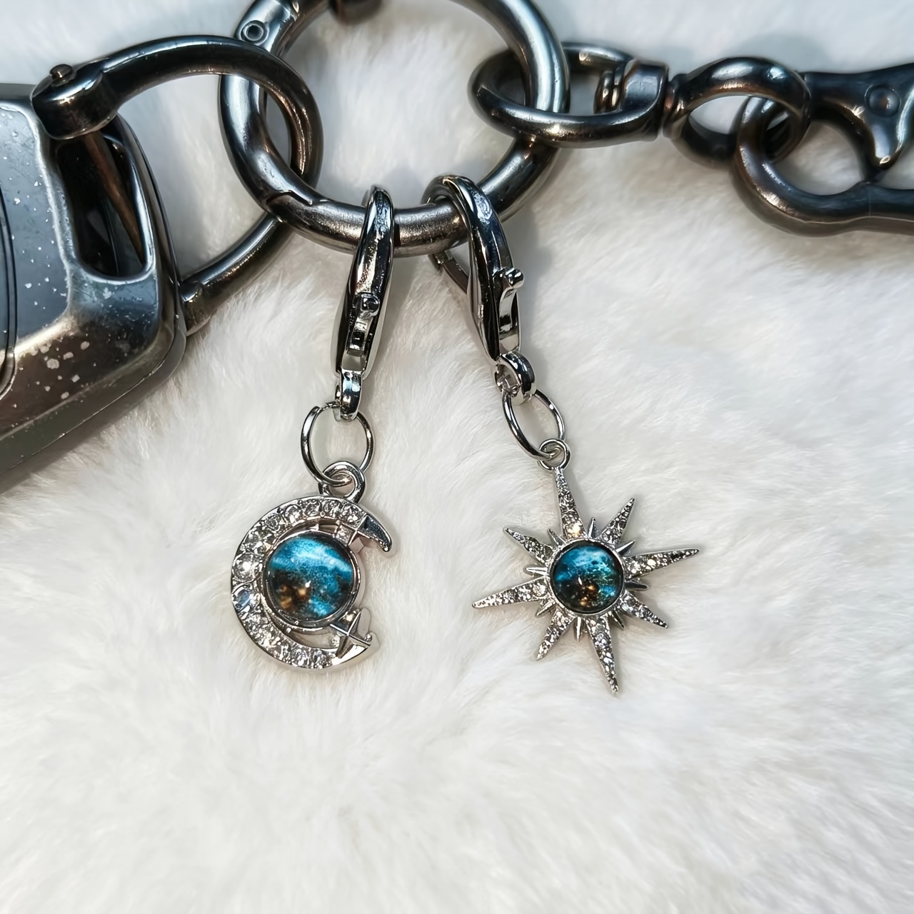 Celestial Sun, Moon & Star Bag Charm, Zinc Alloy Keychain