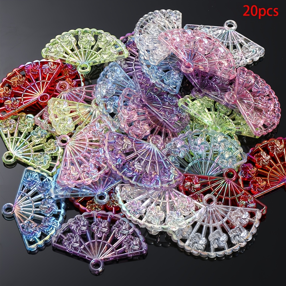 E-shop 20 Stück Acryl Zufällige Farbe Retro Hohle Kleine Ventilator Anhänger für Halskette Armband Ohrring Schlüsselanhänger Herstellung Handwerk