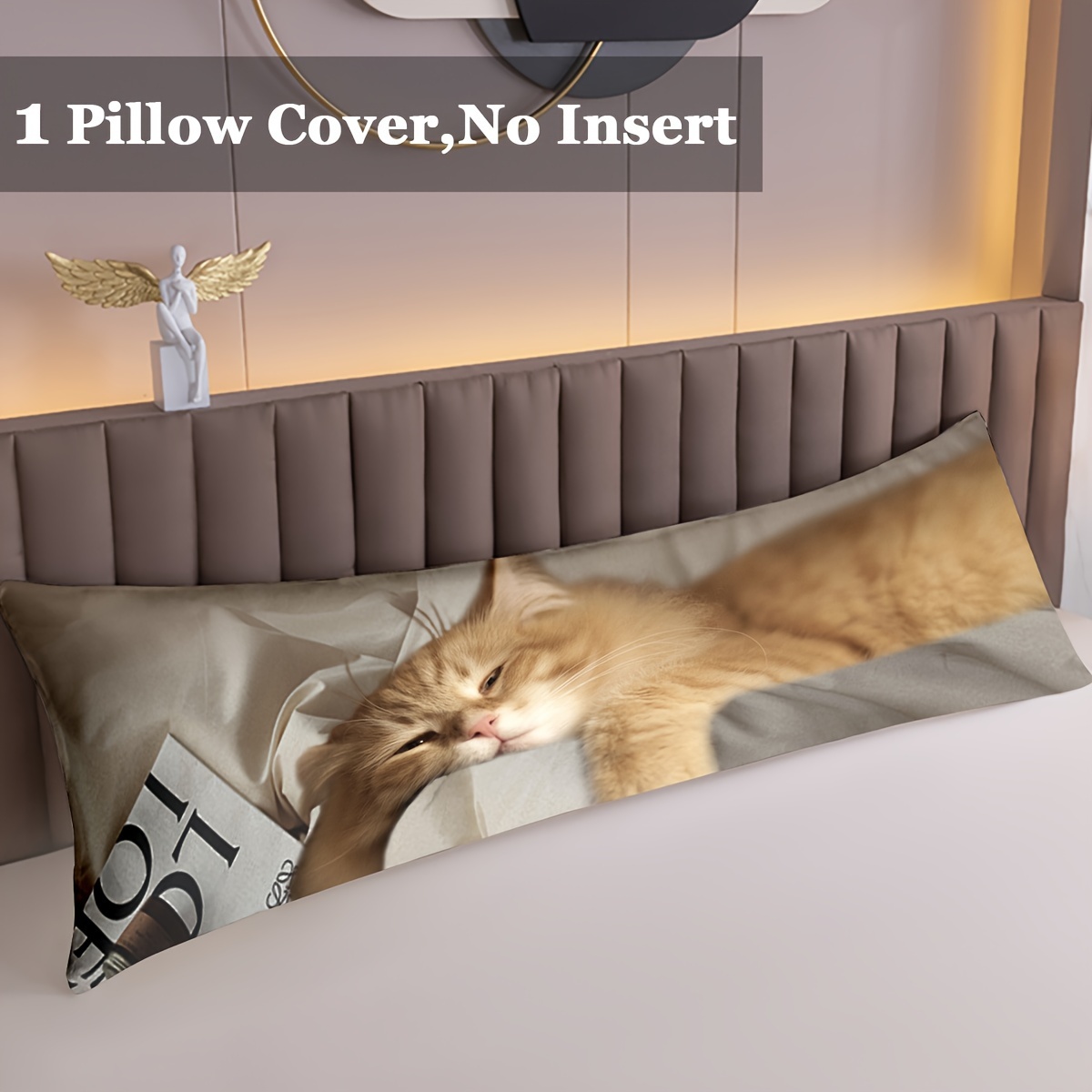 

3d Lazy Pillow Cover 20"x54" - Cute Cat Body Long Rectangle Pillowcase For Couples, Hidden Zipper Closure, Polyester, Machine Washable, Sofa And Bed Decorative Protector Style