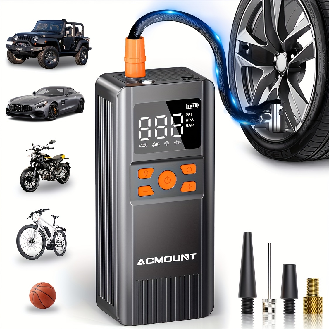 

Acmount Tire Inflator Portable Air Compressor, 150psi Portable Air Pump For Car Tires, 2x Faster Cordless Tire Pump With Digital Pressure Gauge Led Light For Car, Bike, Motorcycle, Ball