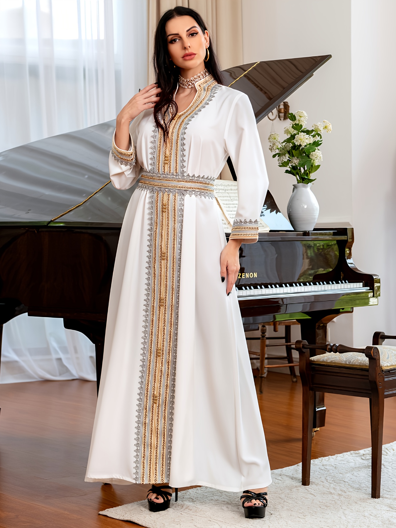 white christmas dresses Luxury Wine Red Long Sleeves Muslim Evening Dress with Cape SS202 main image 0