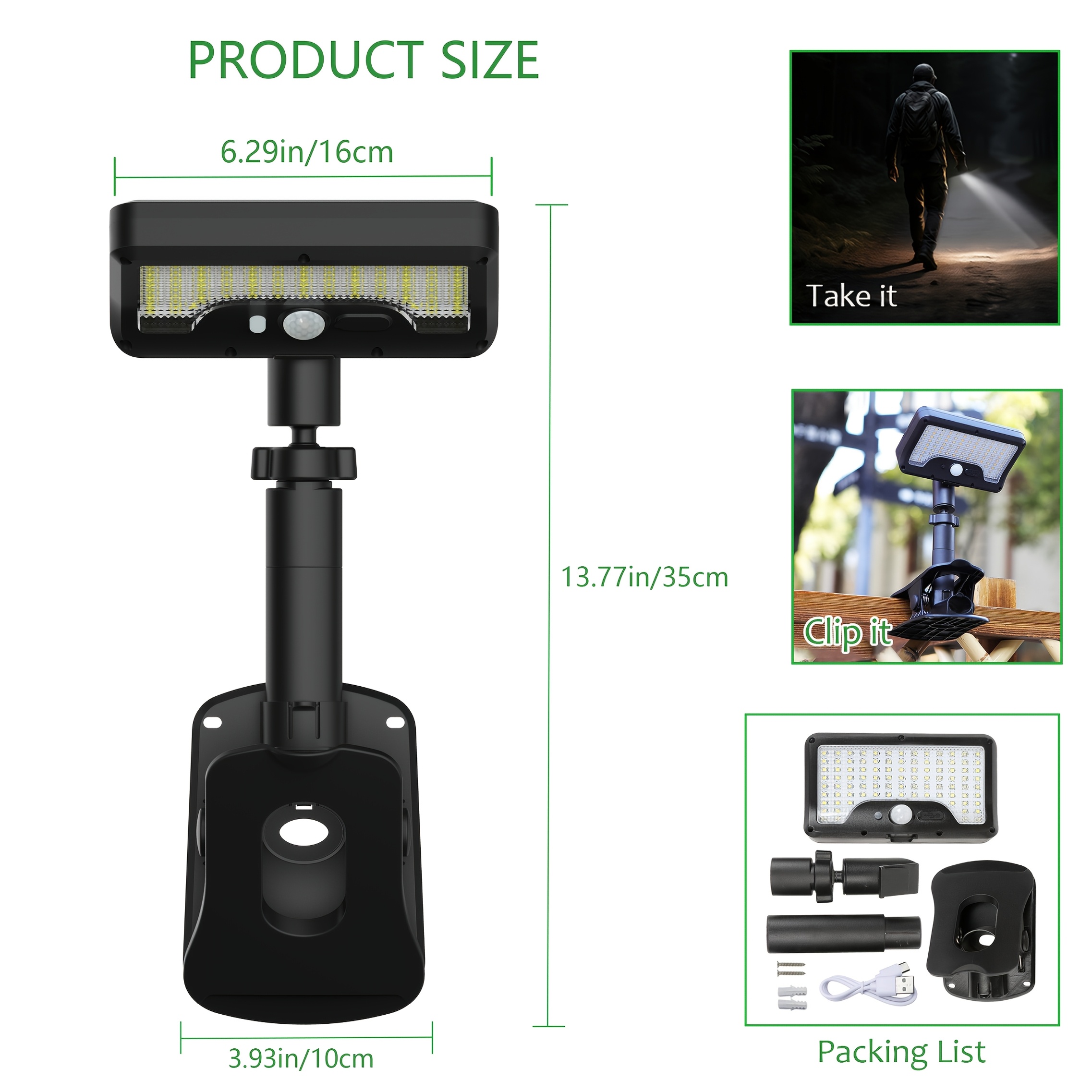 Luces Solares Exteriores Ultrabrillantes, Luces Solares de Clip, Portátiles, Luces de Calle, Focos Exteriores y Luces de Seguridad, Luces con Sensor de Movimiento, Adecuadas para Patios, Jardines, Aventuras de Camping al Aire Libre, Iluminación de Emergencia Interior, Vallas, Patios, Balcones