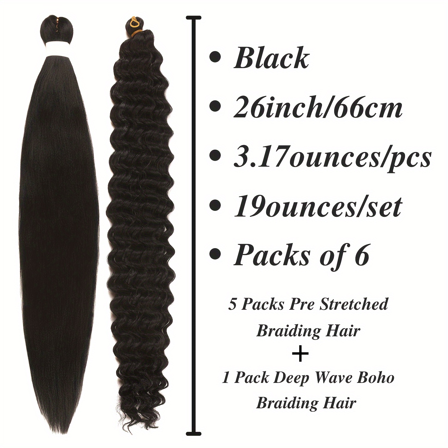 6 Pakcs 26 Inch Braiding Hair Pre stretched Boho Hair for Braiding ...