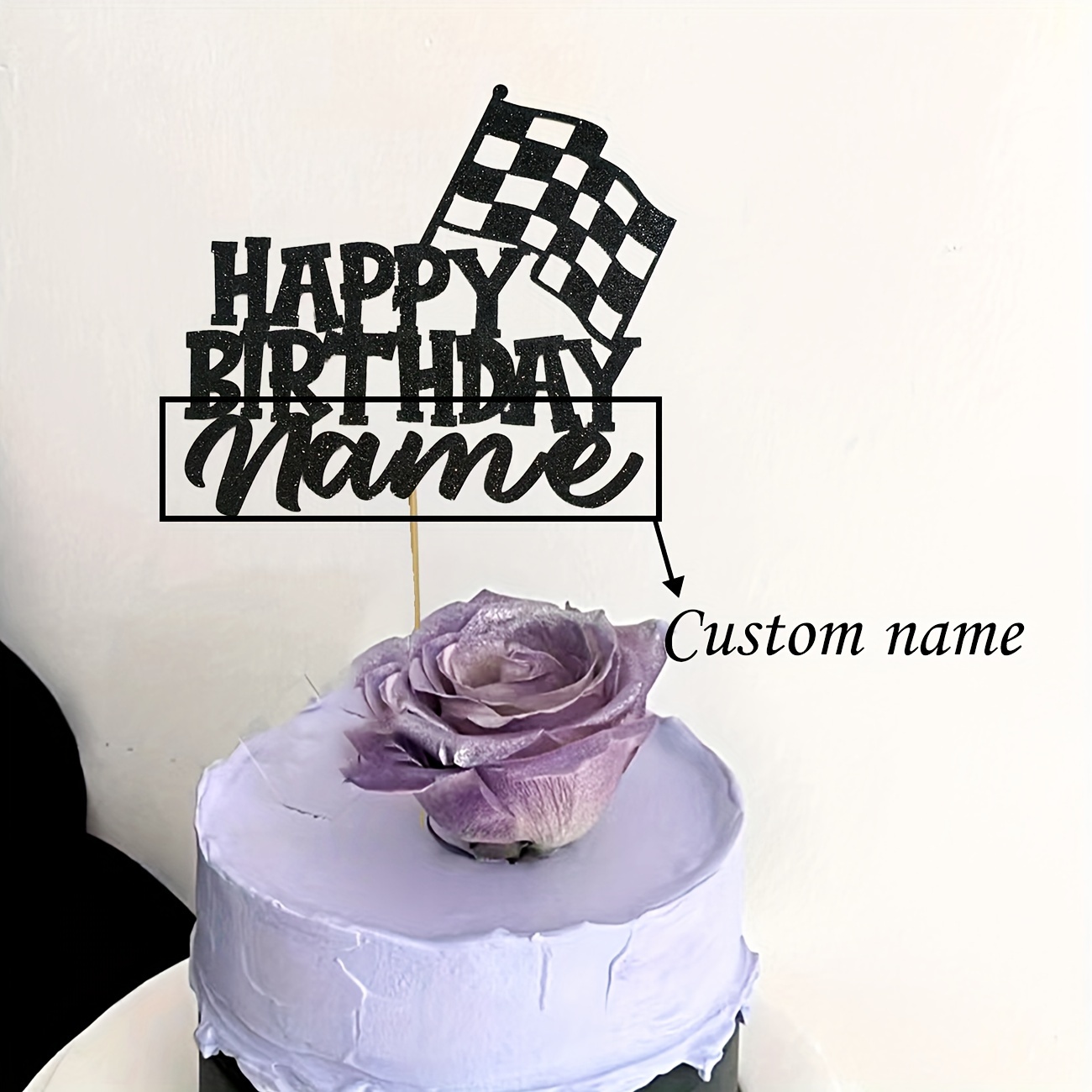 1pc Personalized Happy Birthday Name Cake Topper, Customizable Double-sided Glitter , Bamboo Cake Accessory, With No Electricity Or Feathers Required For Birthday Celebrations