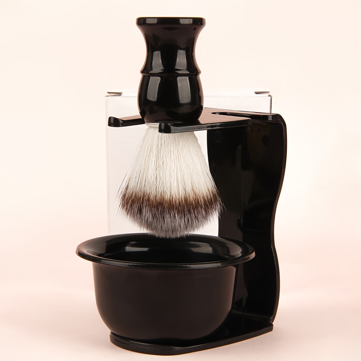 TEMU Ensemble de 3 brosses à barbe, ensemble de barbe pour hommes de couleur unie, bol de rasage et d', nettoyage et soin après le rasage, brosse à