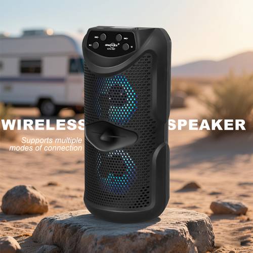 rv speaker super large sound dual 4 inch outdoor speaker led light pluggable card usb microphone connection large camping speaker portable wireless colorful light