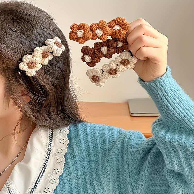 1pc 秋冬新しいファッションウールフラワーニットフラワーヘアクリップ