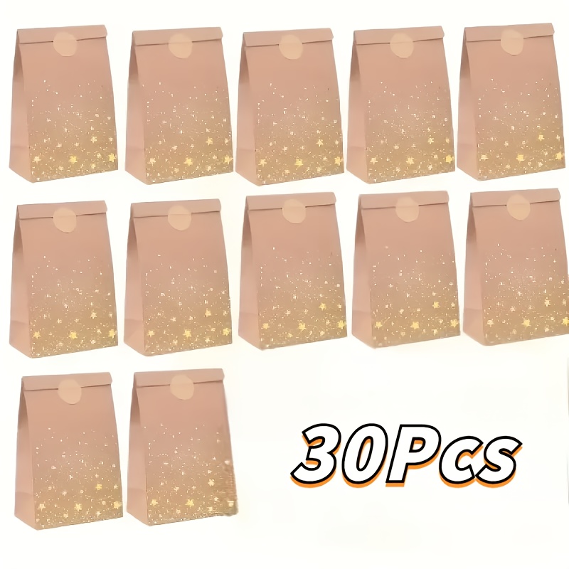 E-shop 30/33 Stück Elegante Geschenktüten aus Kraftpapier mit Schwarz-Braunem Farbverlauf - Verdicktes Material + Goldene Sterne + Satin Aufkleber,
